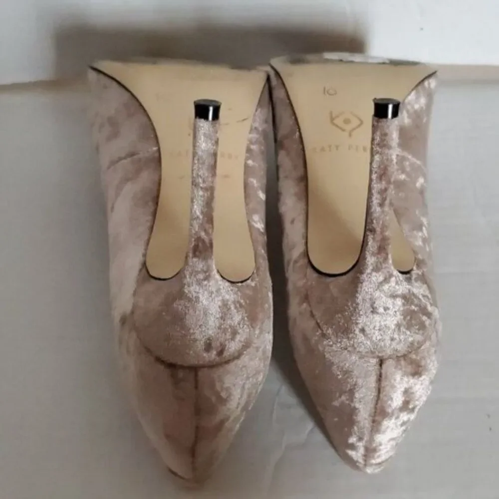 Katy Perry Heels Pumps Stilettos Shoes Crushed Velvet Taupe Women's Woman's 8